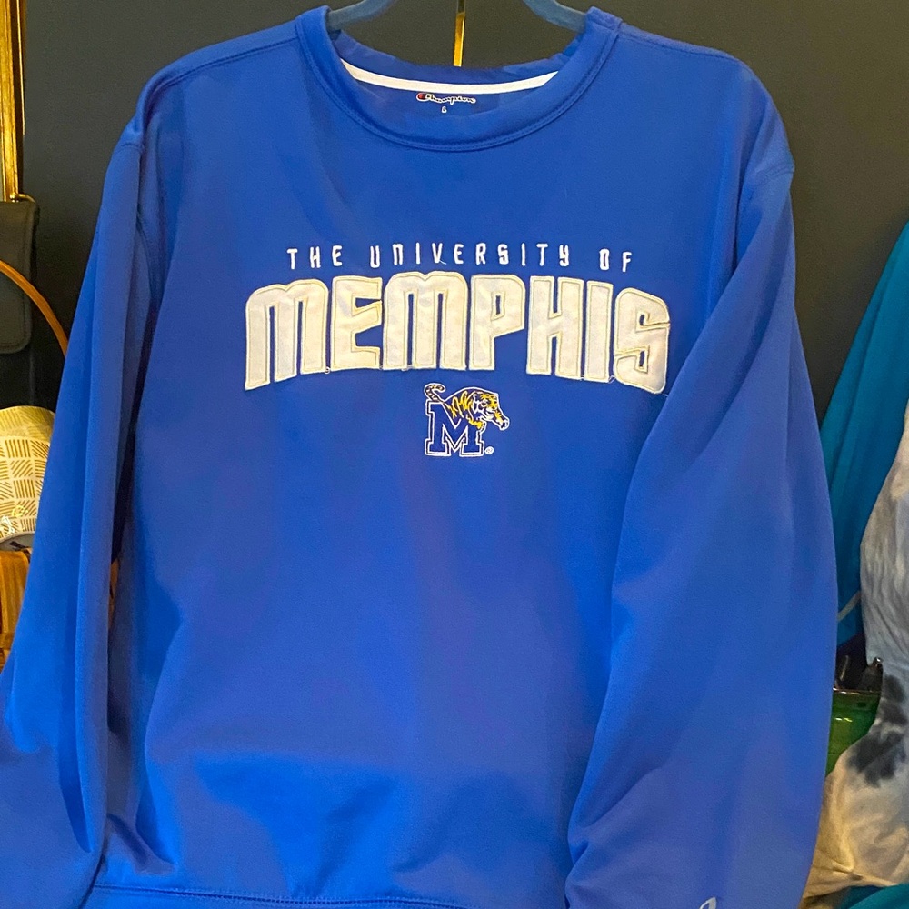 Memphis Tigers Colosseum Arch & Logo Tackle Twill Pullover Sweatshirt - Royal.